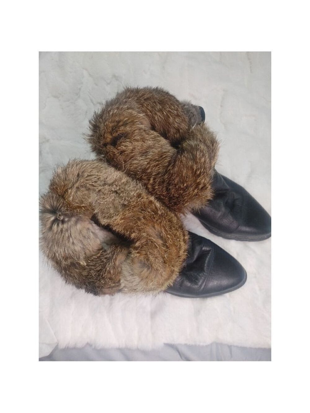 Women's Vintage L.L.Bean Black Leather Fur Trim Winter Boots Size 8.5